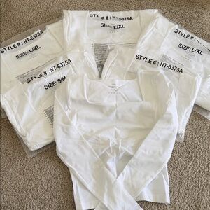 6 Zenana Classic White Long Sleeve Top 3 l/xl and 3 s/m new